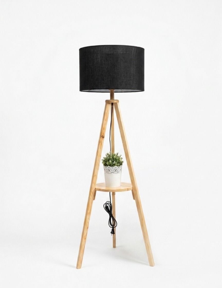 Musky Wood and Plastic Backed Fabric Floor Lamp White & black - 150x40x40 cm +