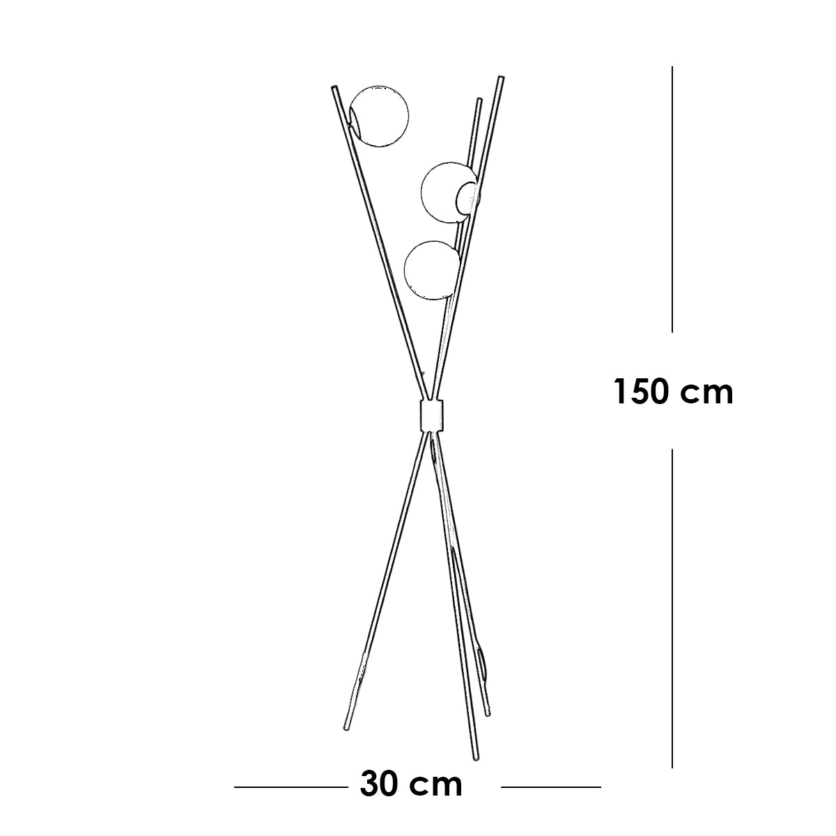 Triple Stick Triple Lamp Black iron floor lamp with white glass - 30x150 cm