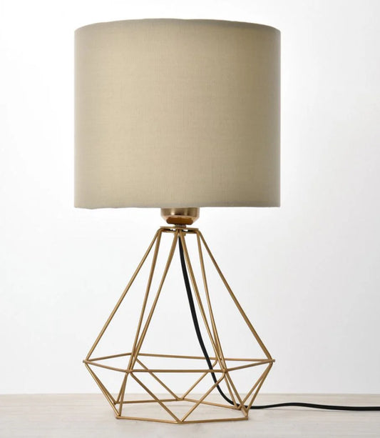Gold metal lamp with beige linen - 17×37×17 cm