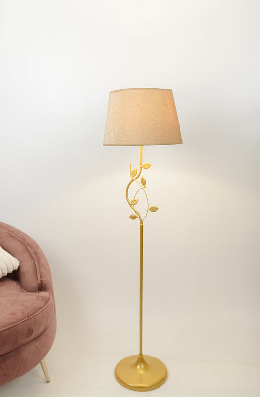 Gold iron floor lamp with beige shade - 40x165 cm