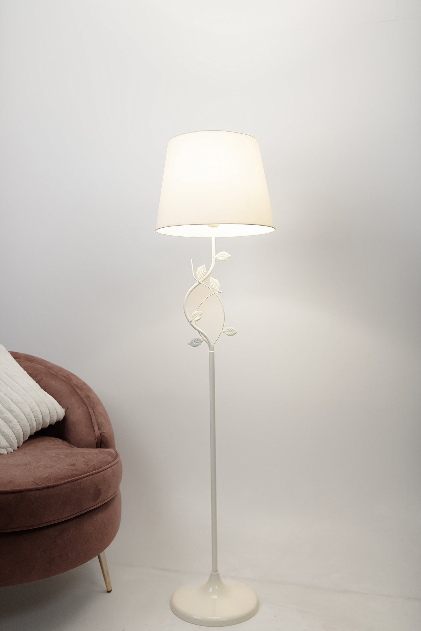 Black iron floor lamp with white shade 40x165 cm