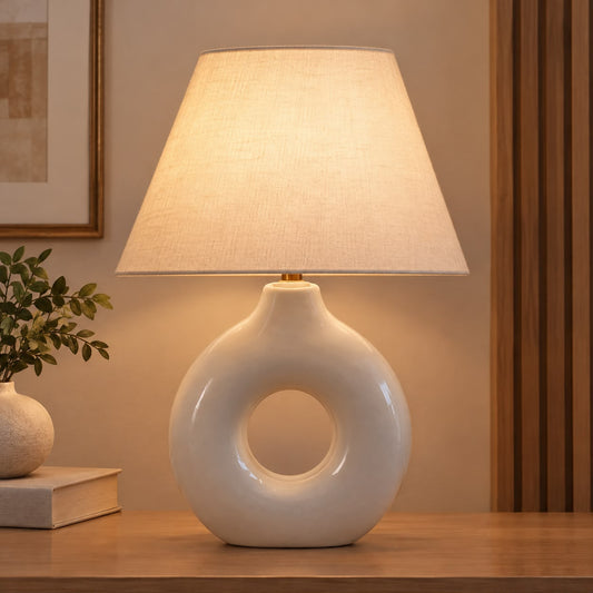 Donuts pottery lamp, White, off-white shade