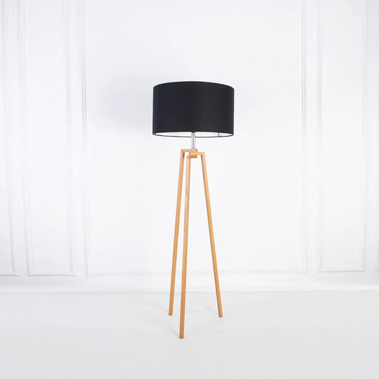 Beech wood floor lamp with beige fabric