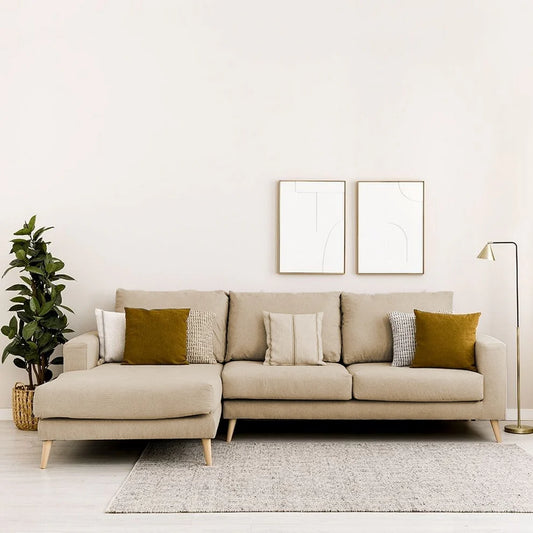 Main Material: Beech Wood Main Material for Leg: Beech Wood Upholstery Material: Foam Pillow Included: Yes Fabric Type: Linen Upholstery Density: 33 Main Color: Beige Number of Main Pieces: 2 Chaise Lounge: 170 cm Width: 280 cm Height: 110 cm