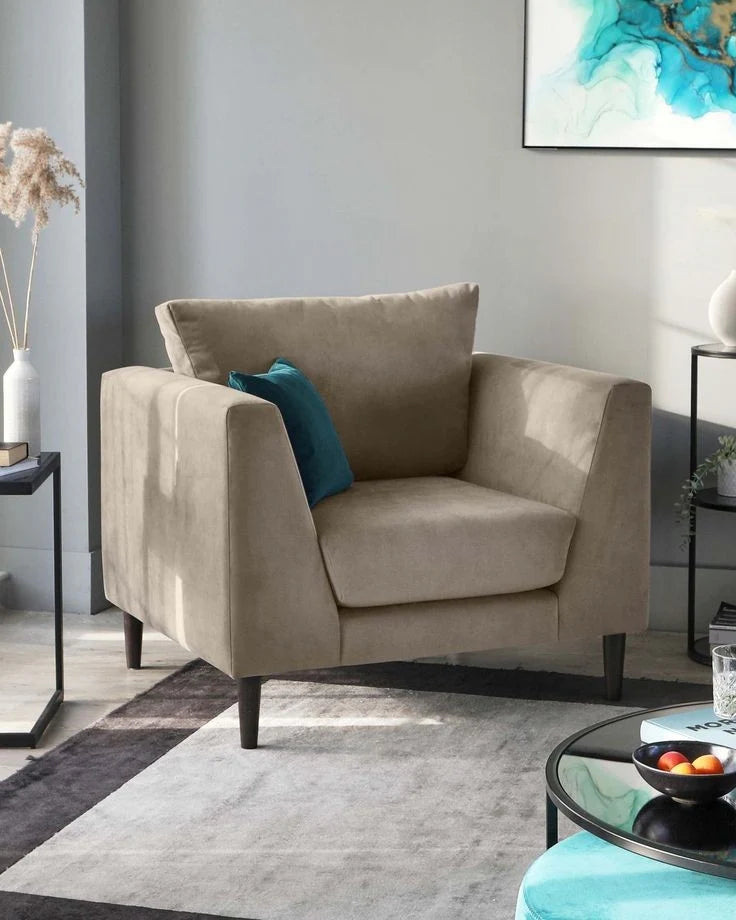 Beech wood, medium-soft foam (36 density), linen or cotton fabric, wooden legs with a varnish finish. Available in all colors.