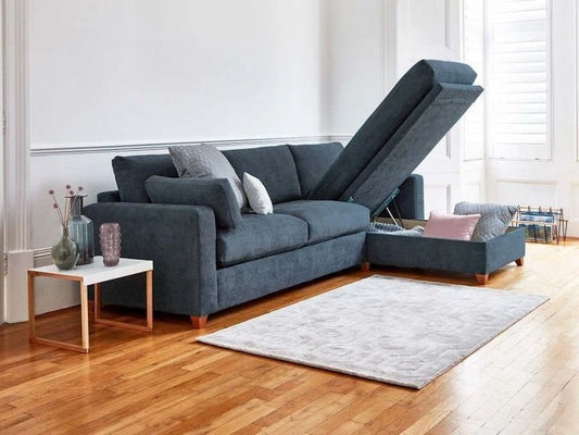 Beech wood Turkish mechanism Medium soft foam, density 36 Linen or velvet fabric Number of main pieces: 2 Corner sofa dimensions: 170 x 300 cm Side arm width (external width): 90 cm Height: 75 cm