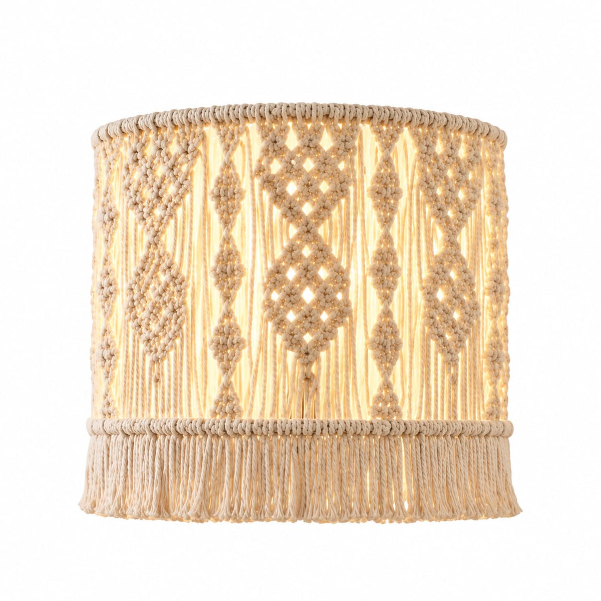 Macramé lampshade, 40cm x 40cm.