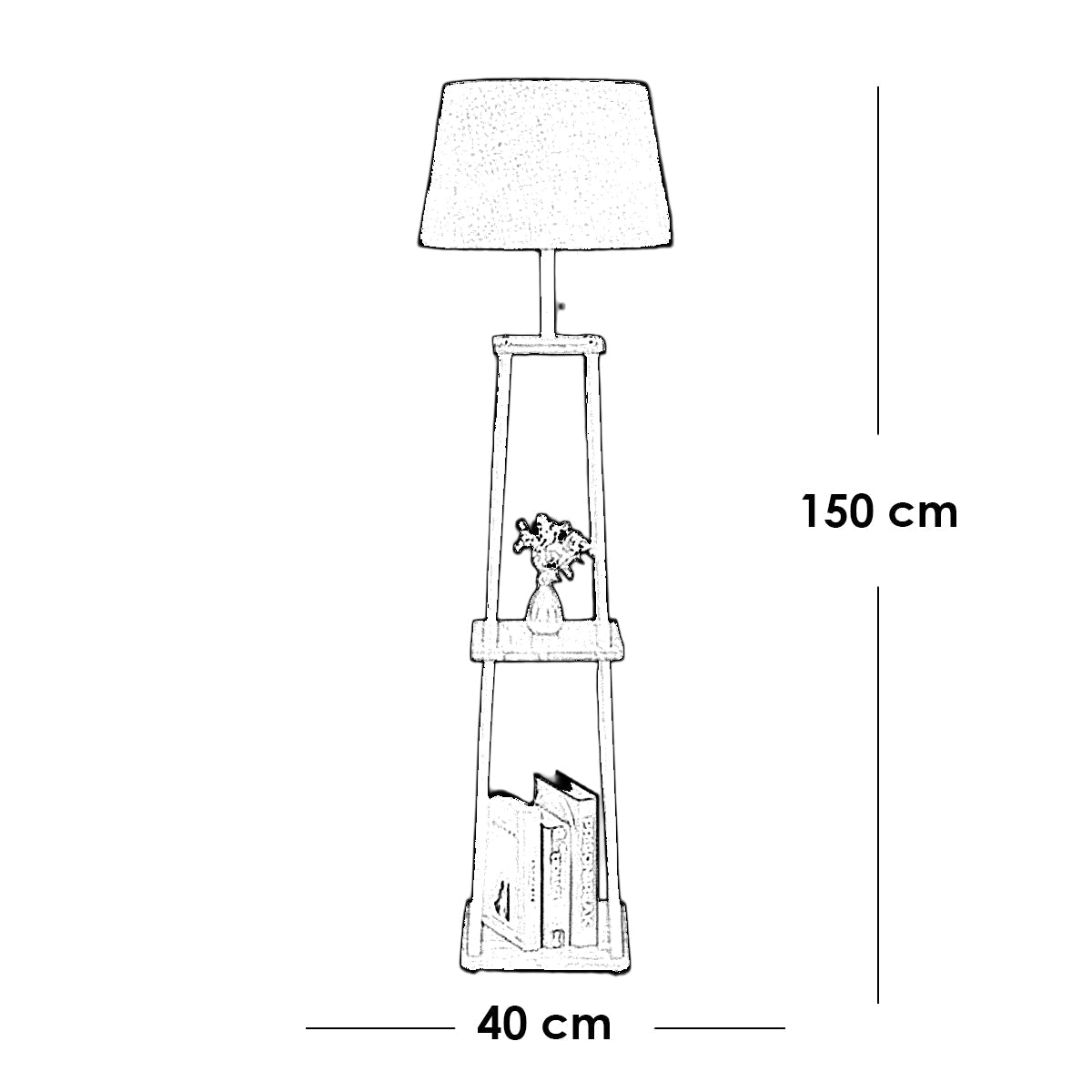 Beech wood floor lamp + beige fabric shade with white plastic lining - 40x165 cm